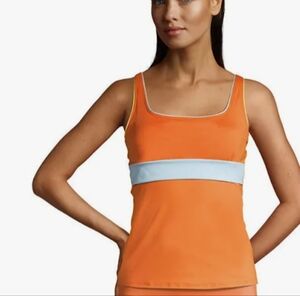 Lands' End Orange Tankini with Blue Stripe